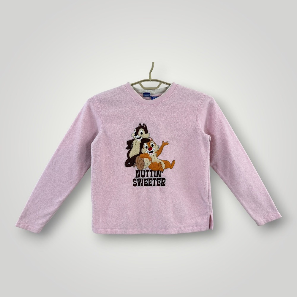 Disney Chip n Dale Nuttin Sweeter Pink Fleece Sweatshirt Small Embroidery